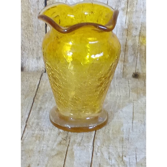 Yellow Crackle Glass Bud Vase Miniature Succulent Air Plants Planter (9A) - Picture 5 of 6